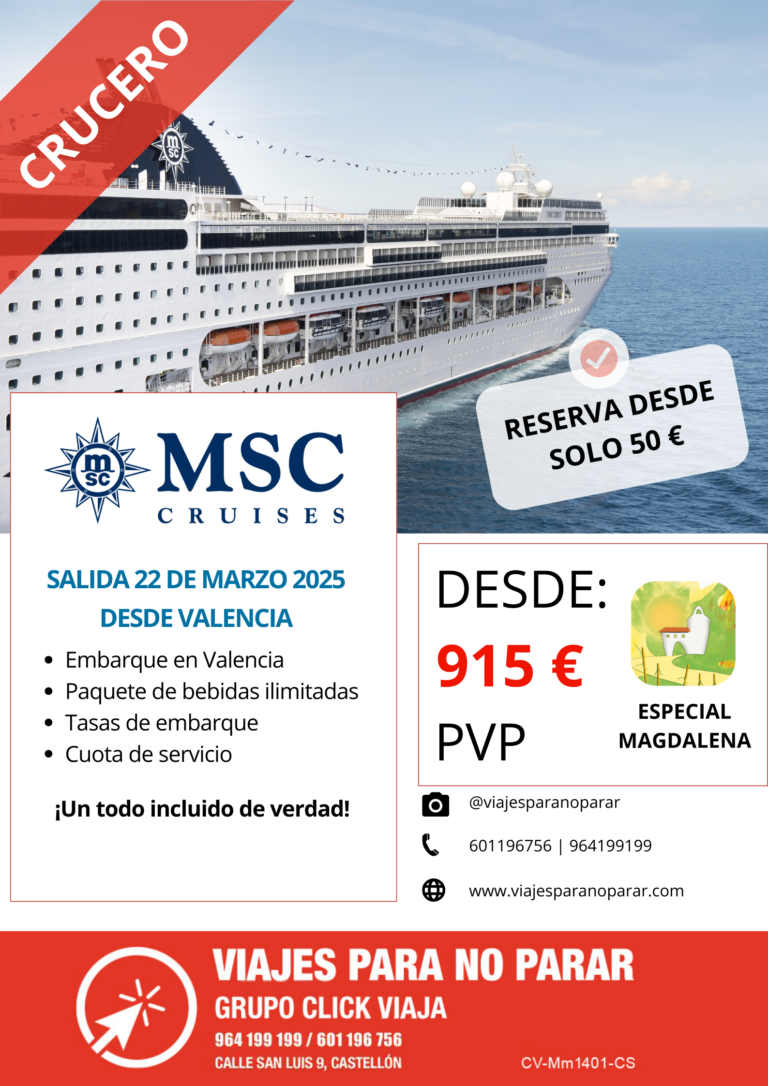 Crucero por el Mediterráneo especial Magdalena - Salida desde Valencia